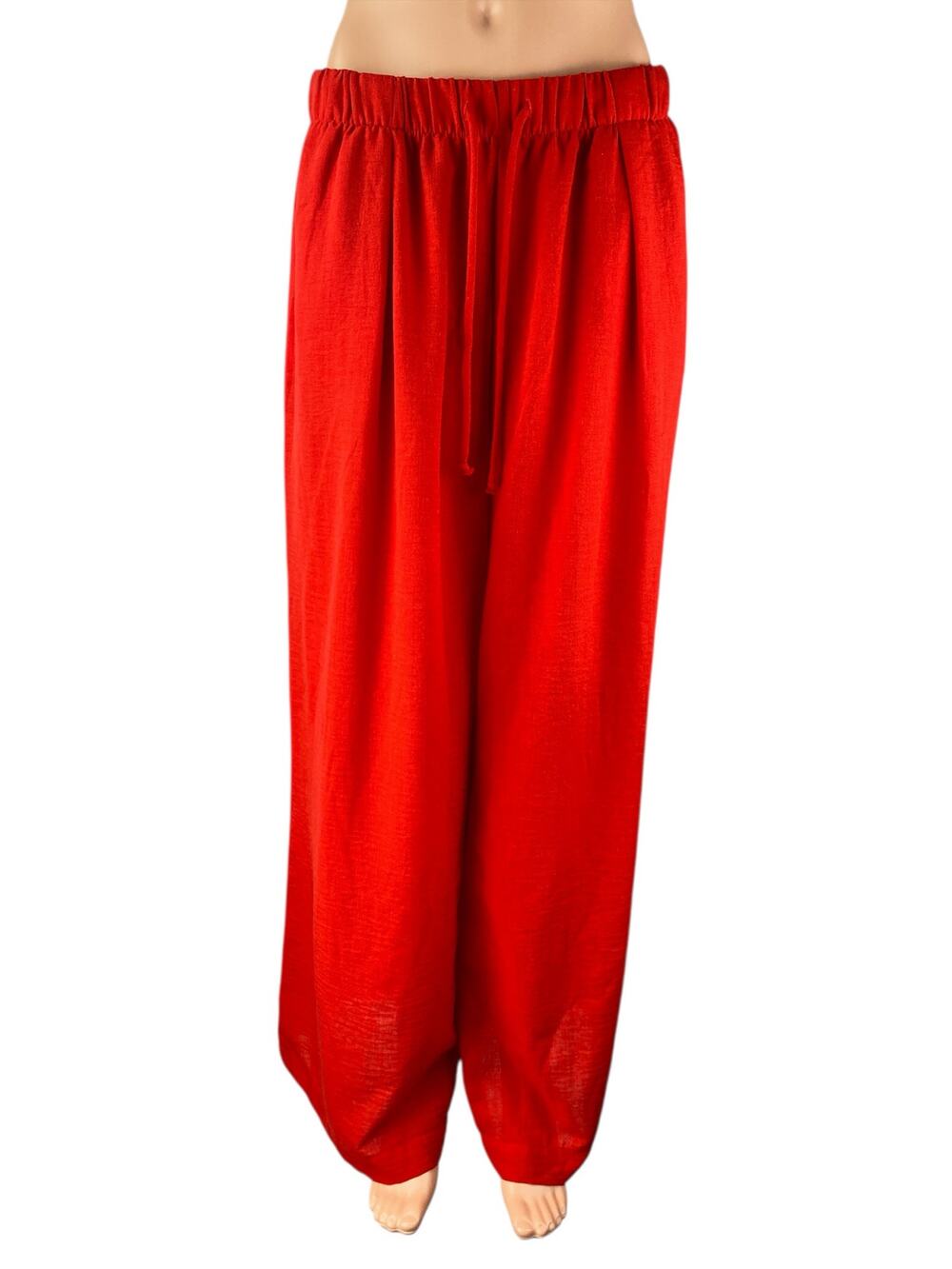 Double Zero Women's Red High Waist Drawstring Wide Leg Harem Palazzo Pants Sz L
